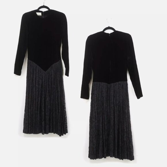 VINTAGE NORMA KAMALI 80s Velvet and Lace Midi Party Dress M - Picture 1 of 6